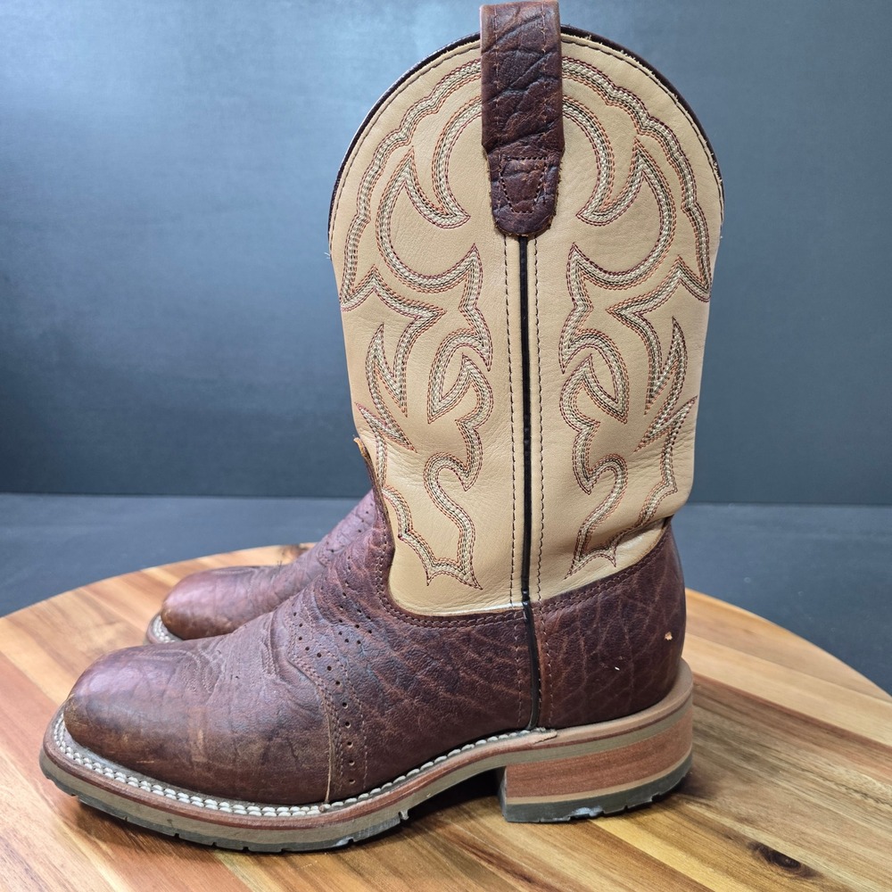 Double H Graham Western Work Boots Mens 8D Brown Bison Leather Square Toe ICE